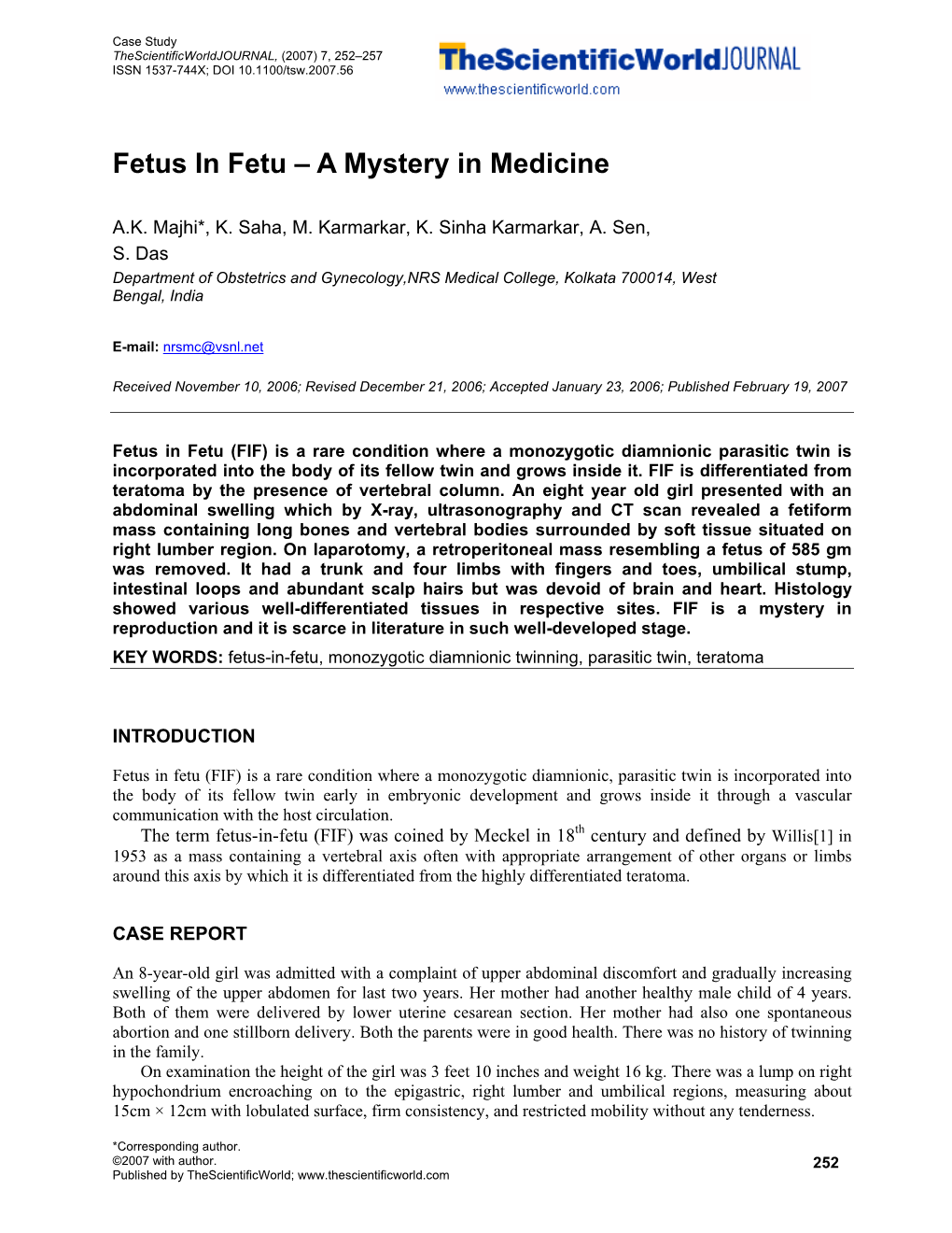 Fetus in Fetu – a Mystery in Medicine