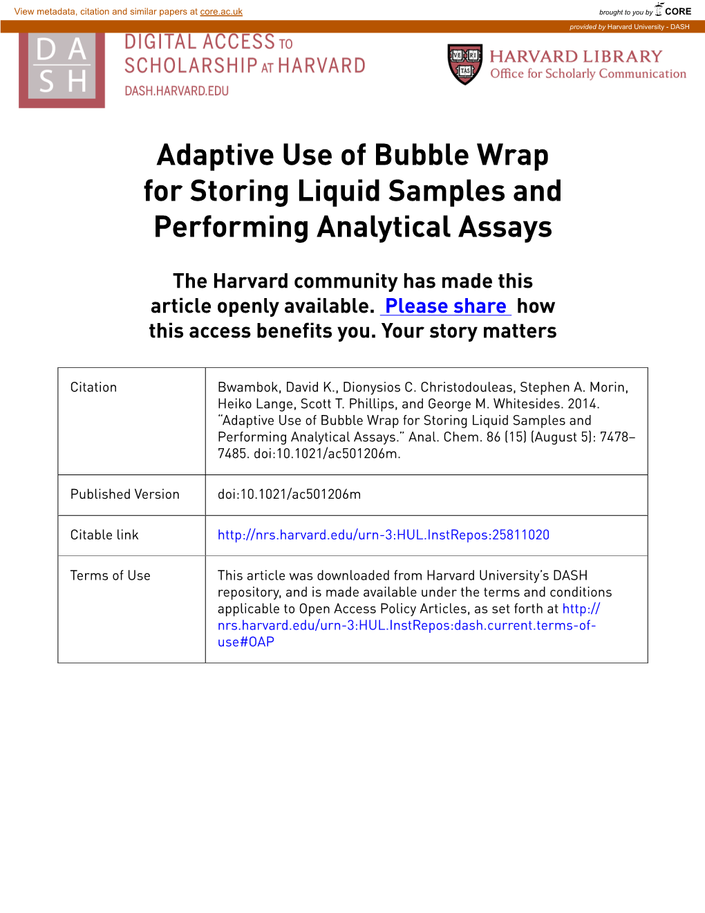 Adaptive Use of Bubble Wrap As a Low-Cost Sterile Container For