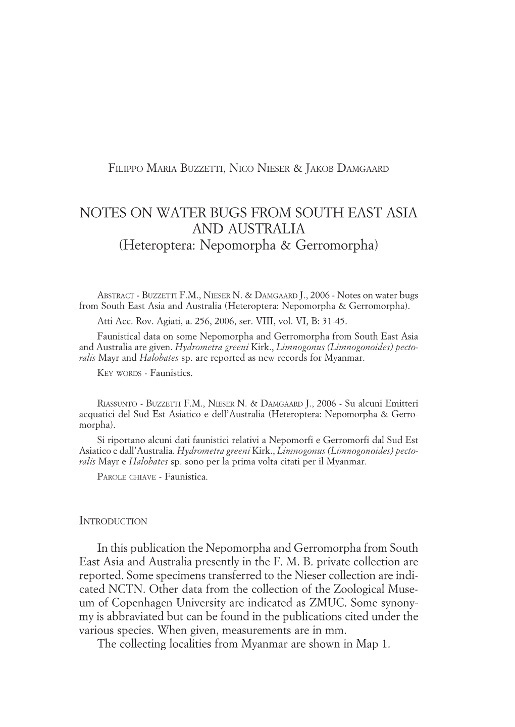 NOTES on WATER BUGS from SOUTH EAST ASIA and AUSTRALIA (Heteroptera: Nepomorpha & Gerromorpha)