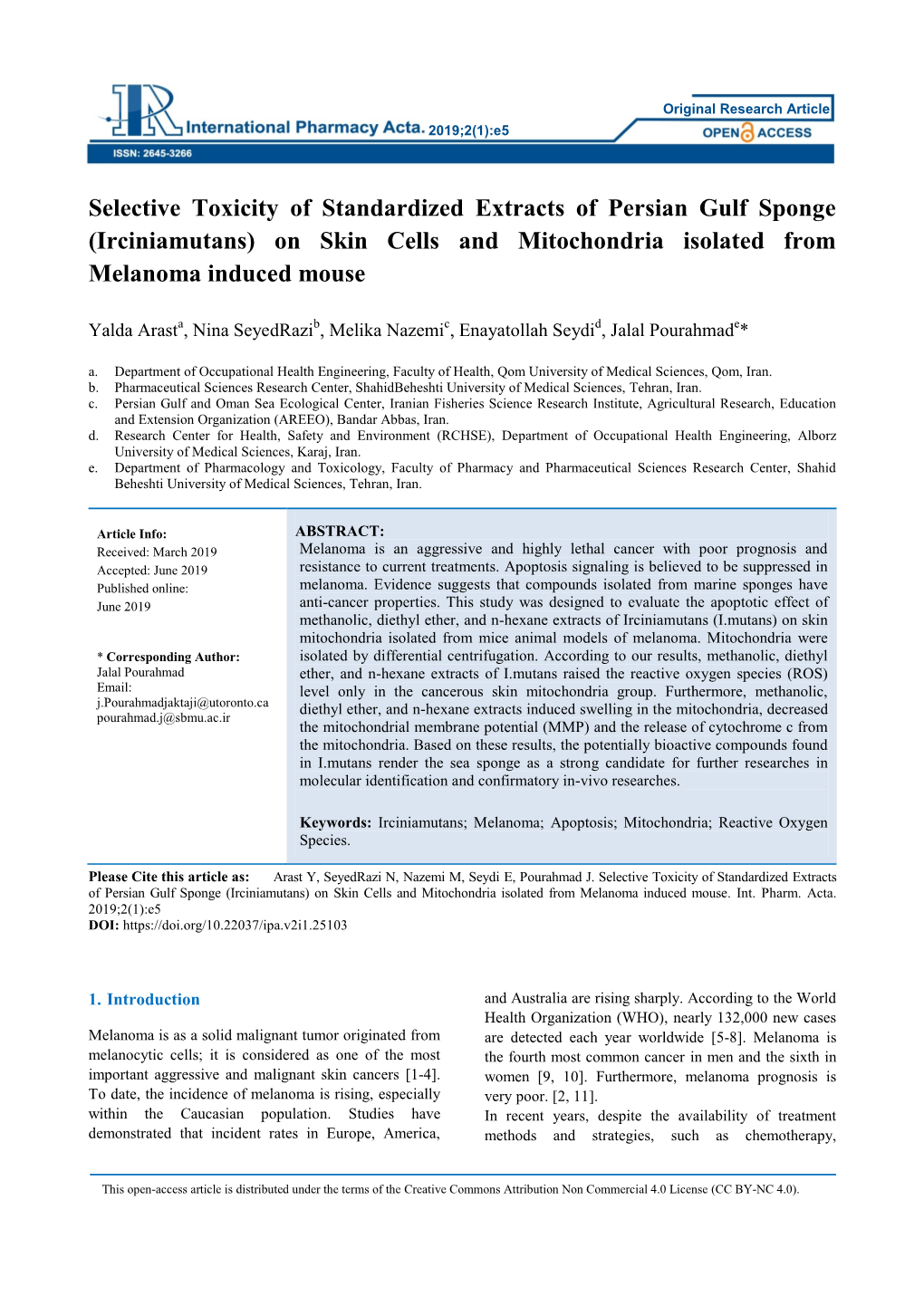 On Skin Cells and Mitochondria Isolated from Melanoma Induced Mouse