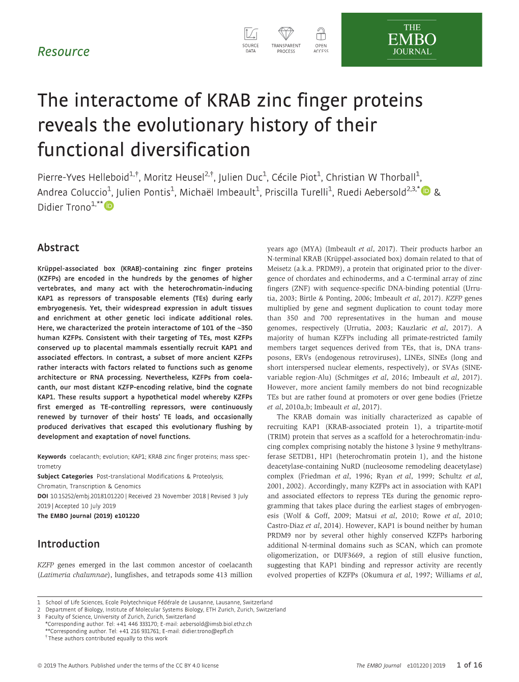 The Interactome of KRAB Zinc Finger Proteins Reveals the Evolutionary History of Their Functional Diversification