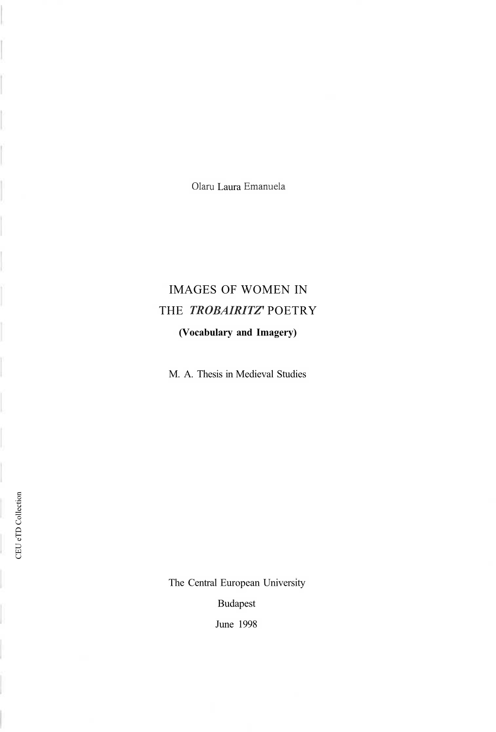 IMAGES of WOMEN in the TROBAIRITZ1 POETRY (Vocabulary and Imagery)