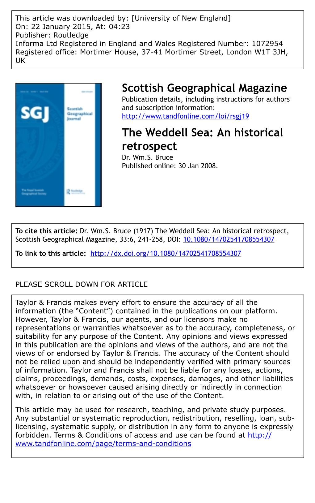 The Weddell Sea: an Historical Retrospect Dr