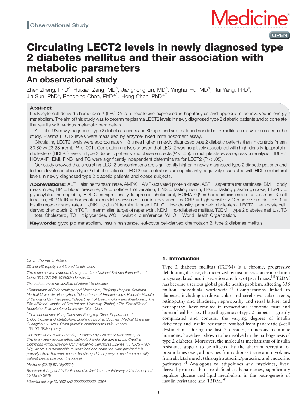 Circulating LECT2 Levels in Newly Diagnosed Type 2 Diabetes Mellitus