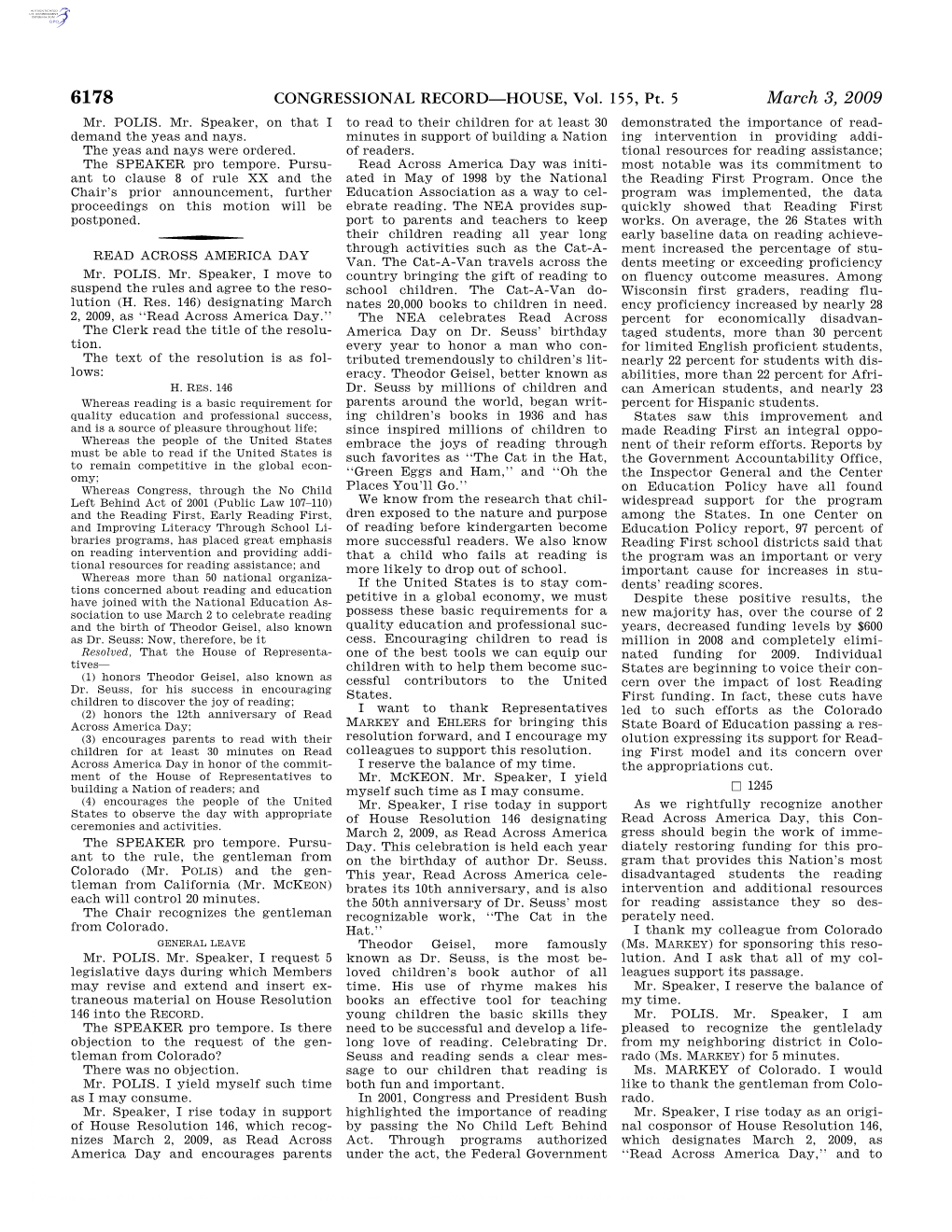 CONGRESSIONAL RECORD—HOUSE, Vol. 155, Pt. 5 March 3, 2009 Mr