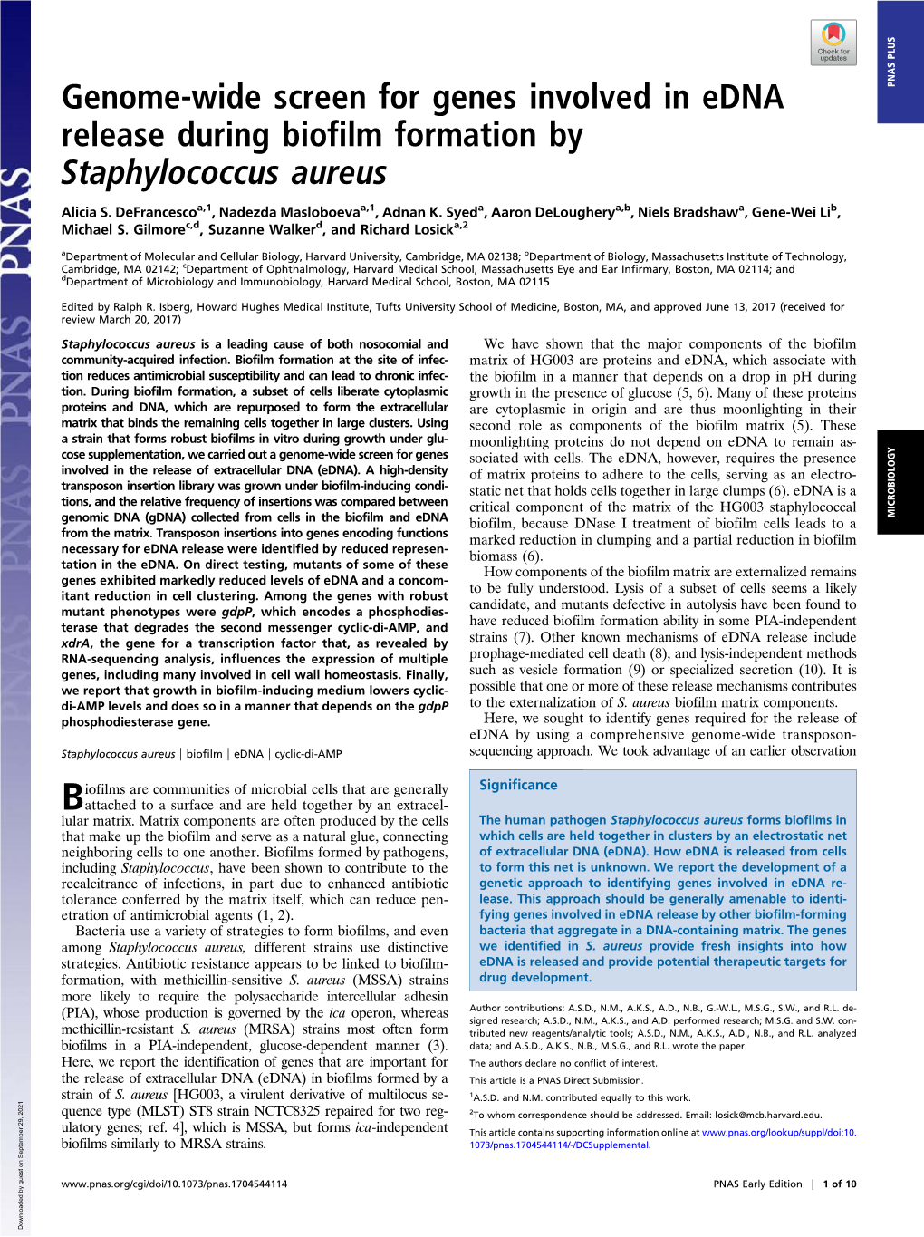 Genome-Wide Screen for Genes Involved in Edna Release During