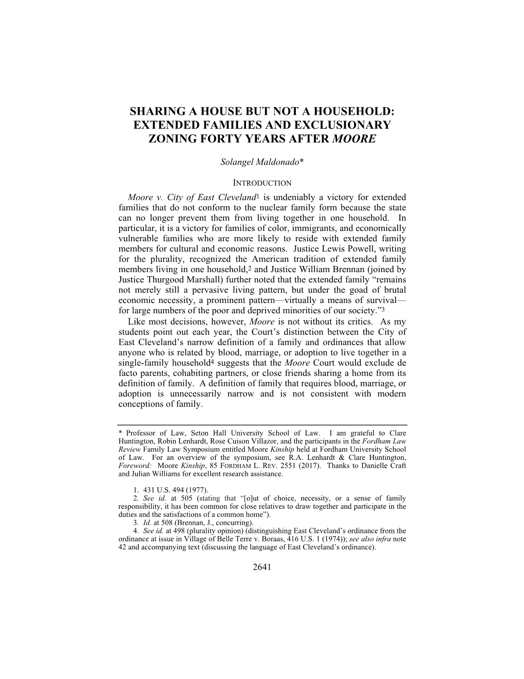 Sharing a House but Not a Household: Extended Families and Exclusionary Zoning Forty Years After Moore