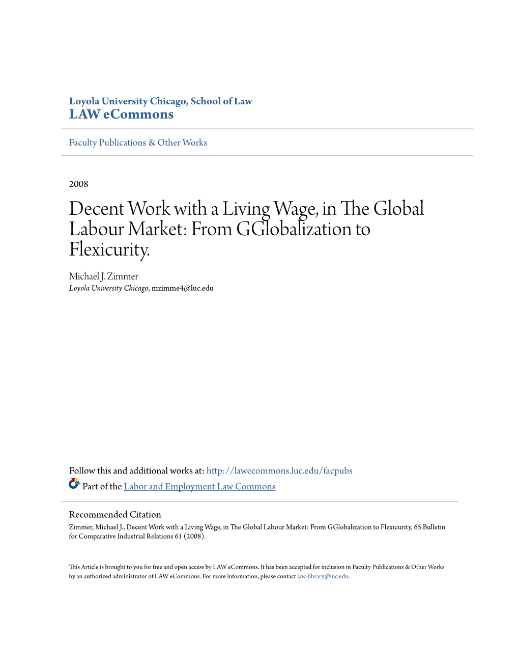 Decent Work with a Living Wage, in the Global Labour Market: from Gglobalization to Flexicurity