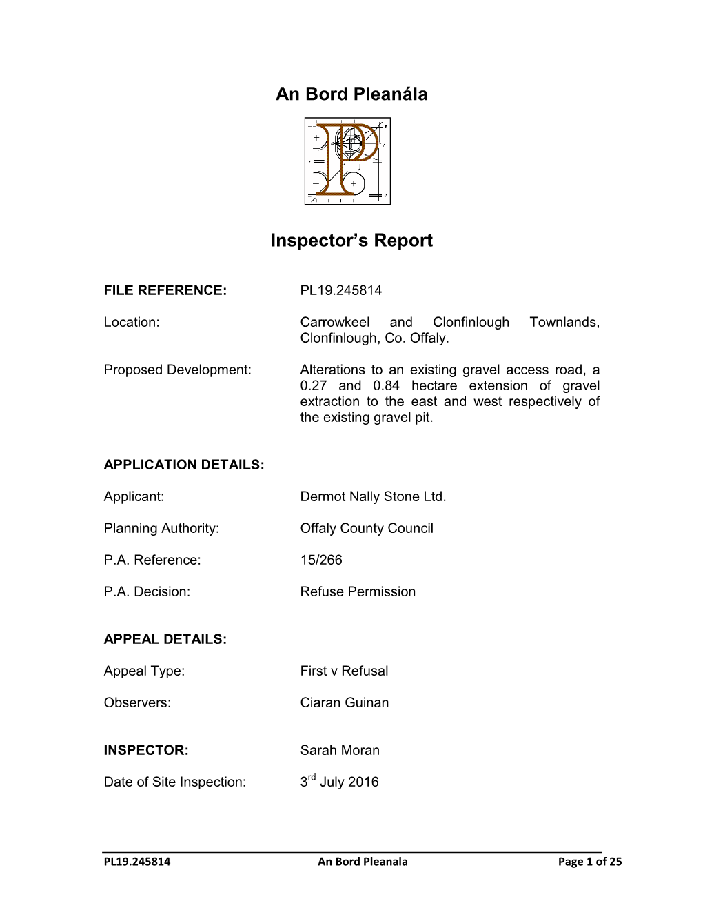 An Bord Pleanála Inspector's Report