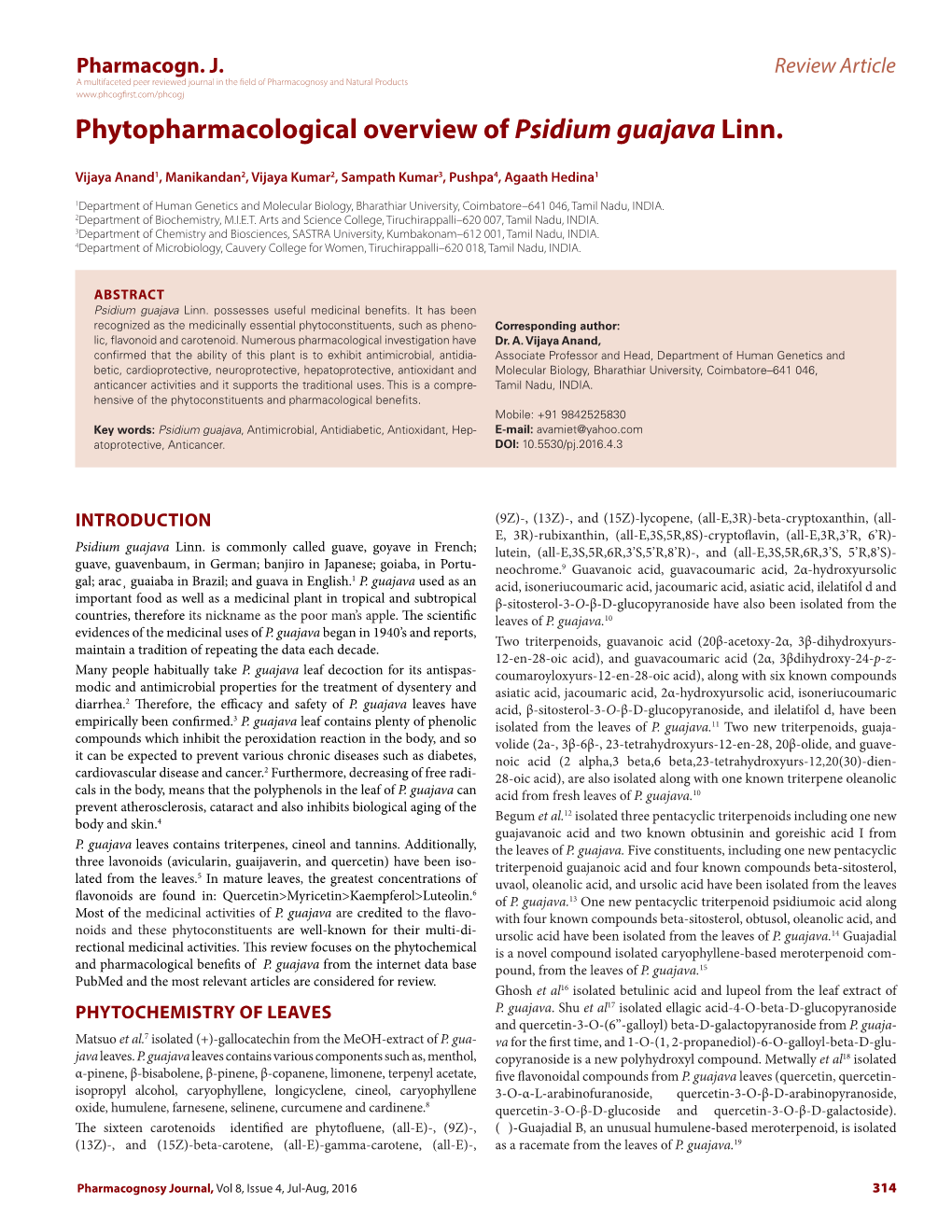 Phytopharmacological Overview of Psidium Guajava Linn