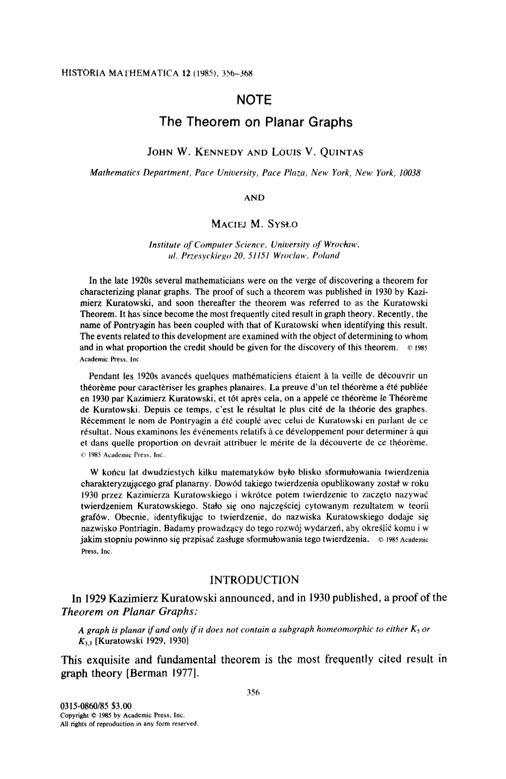 NOTE the Theorem on Planar Graphs