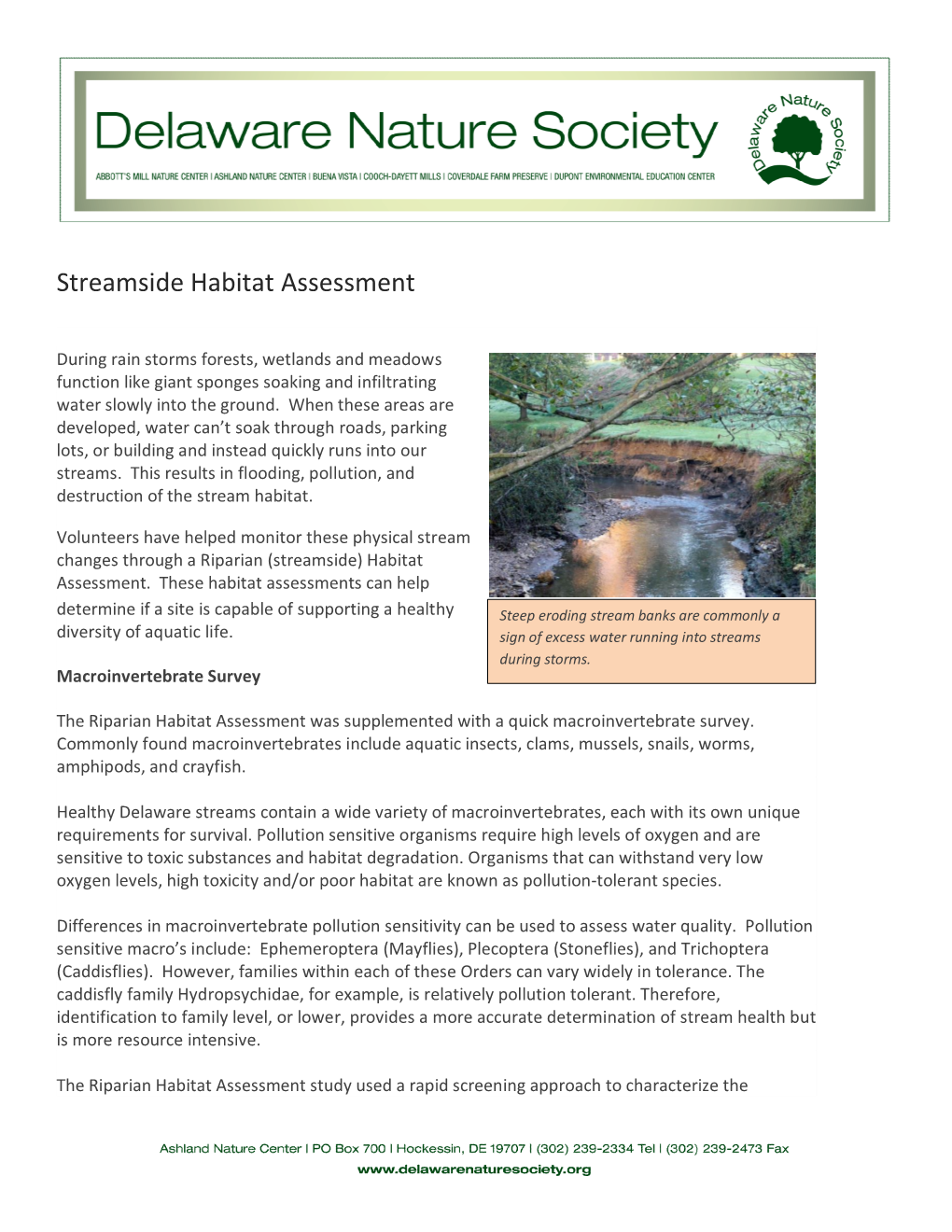 Streamside Habitat Assessment