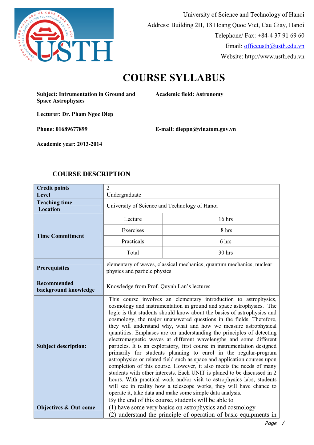 Course Syllabus