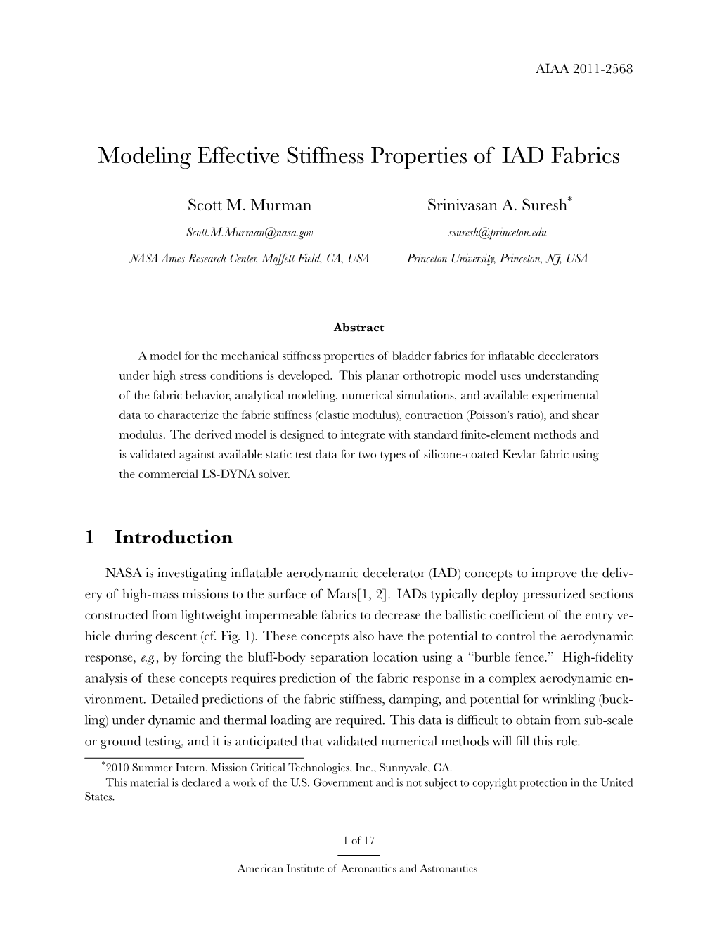 Modeling Effective Stiffness Properties of IAD Fabrics