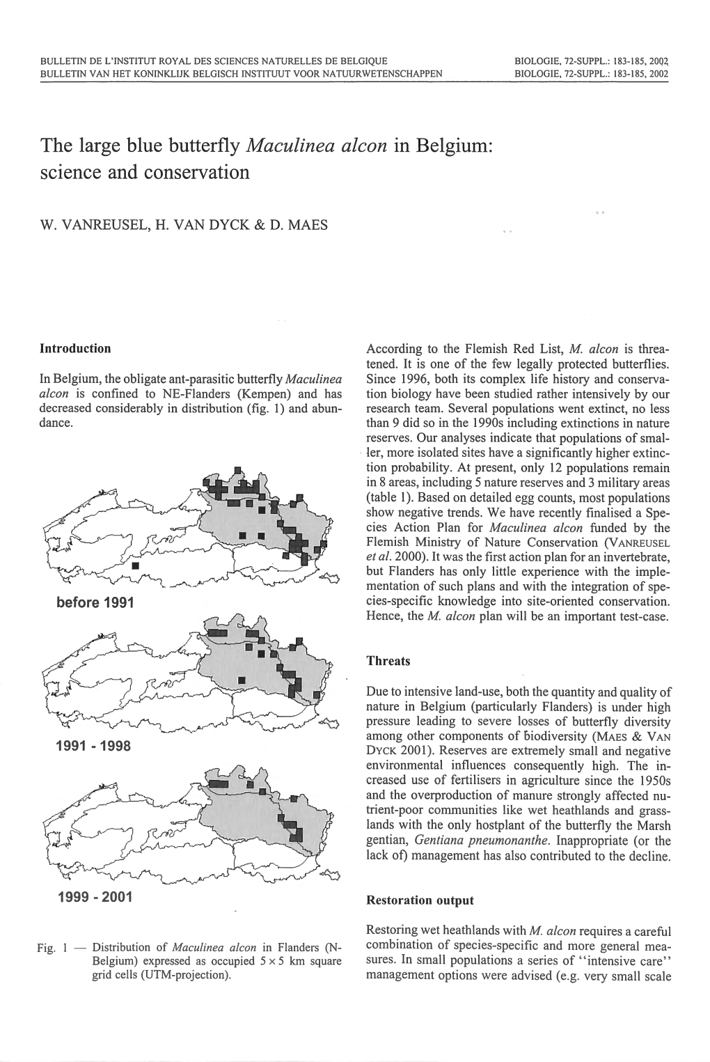 The Large Blue Butterfly Maculinea Alcon in Belgium: Science and Conservation