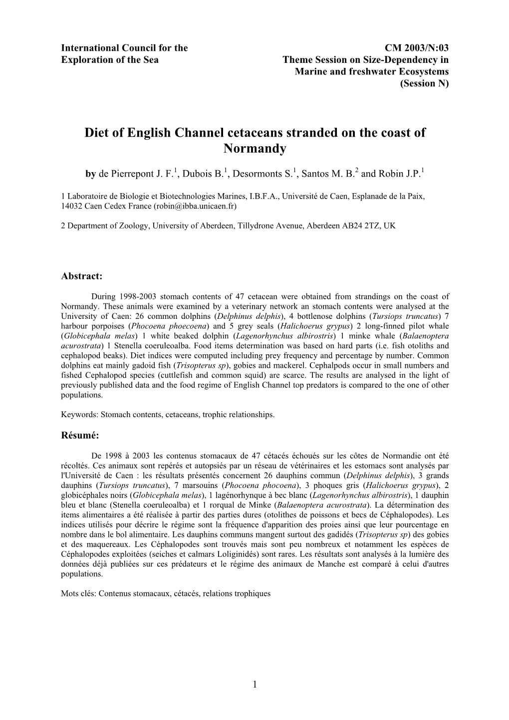 Diet of English Channel Cetaceans Stranded on the Coast of Normandy