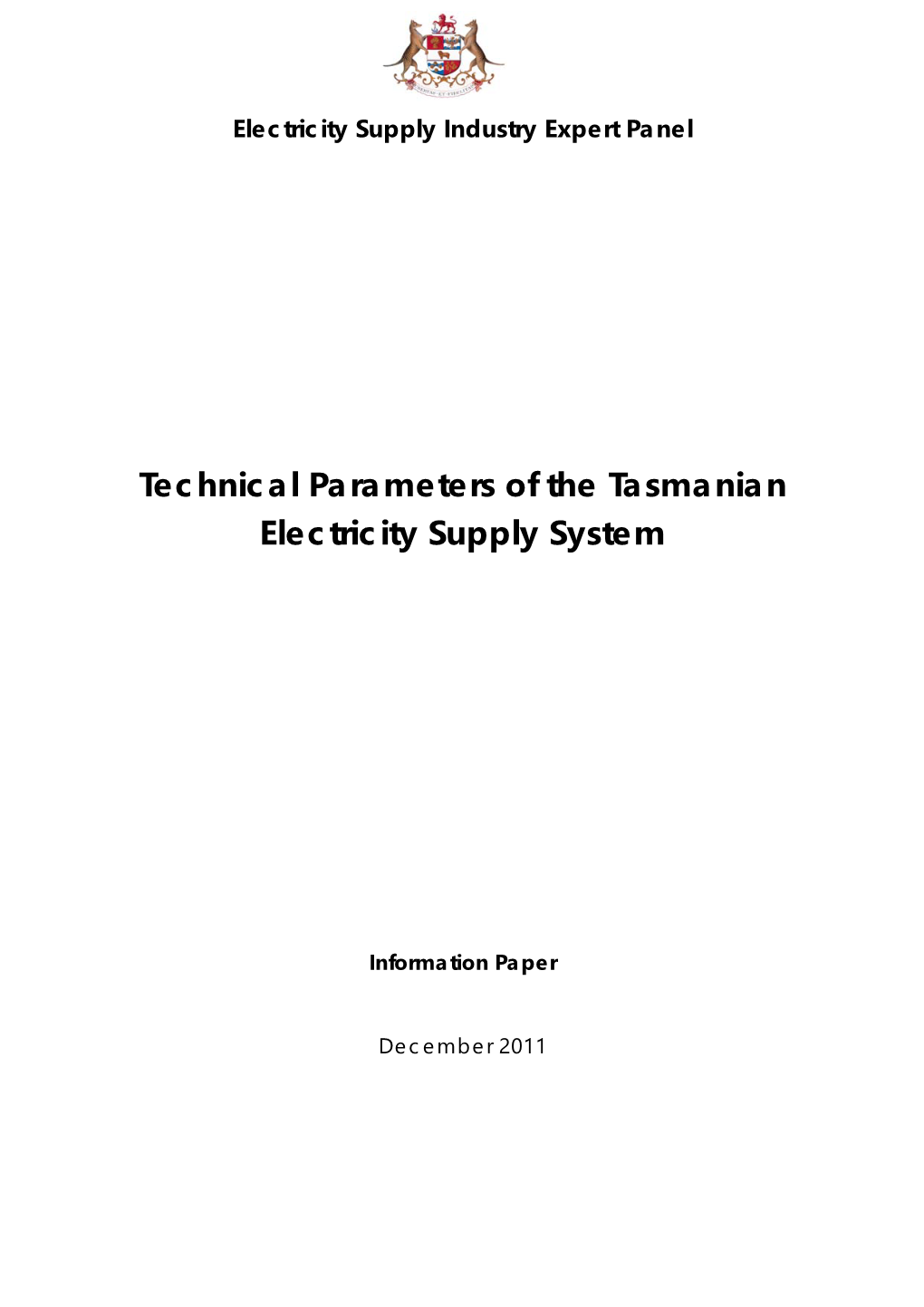 Technical Parameters of the Tasmanian Electricity Supply System