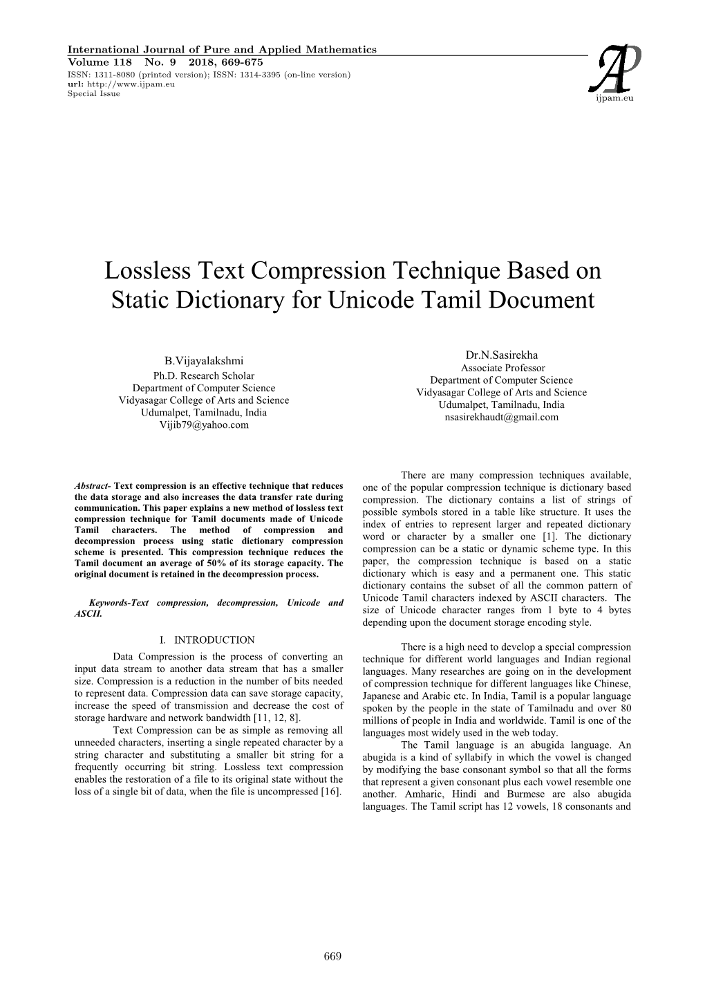 Lossless Text Compression Technique Based on Static Dictionary for Unicode Tamil Document