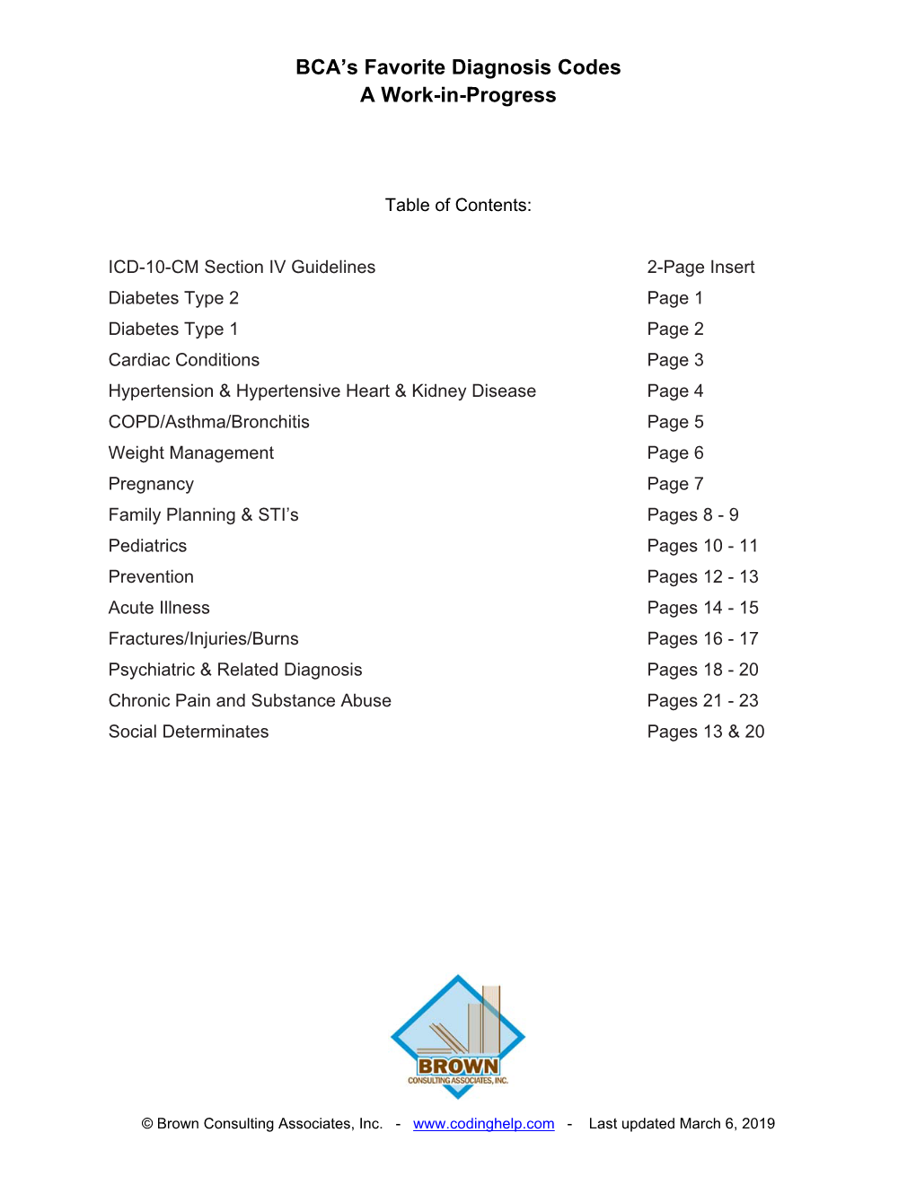 BCA's Favorite Diagnosis Codes a Work-In-Progress