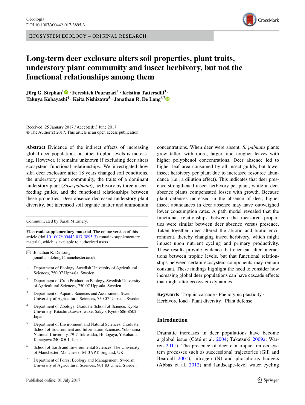 Long-Term Deer Exclosure Alters Soil Properties, Plant Traits, Understory Plant Community and Insect Herbivory, but Not the Functional Relationships Among Them