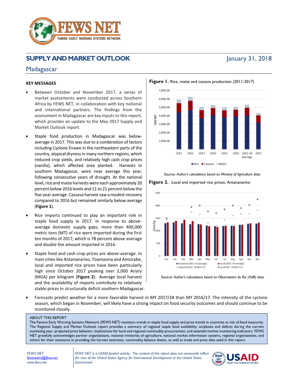 SUPPLY and MARKET OUTLOOK Madagascar January 31, 2018