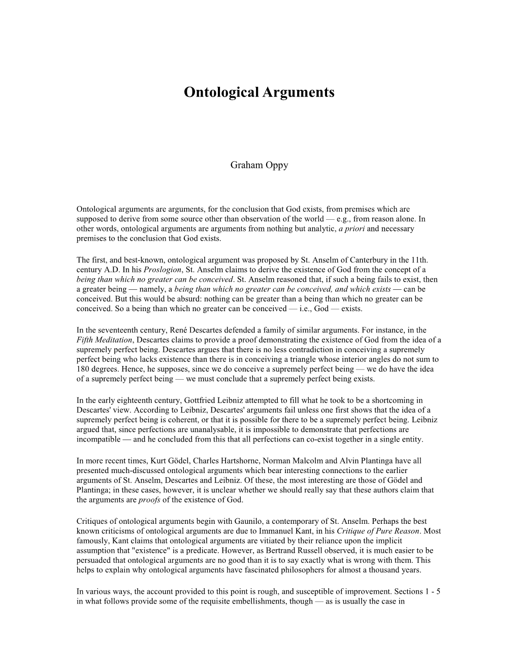 Ontological Arguments