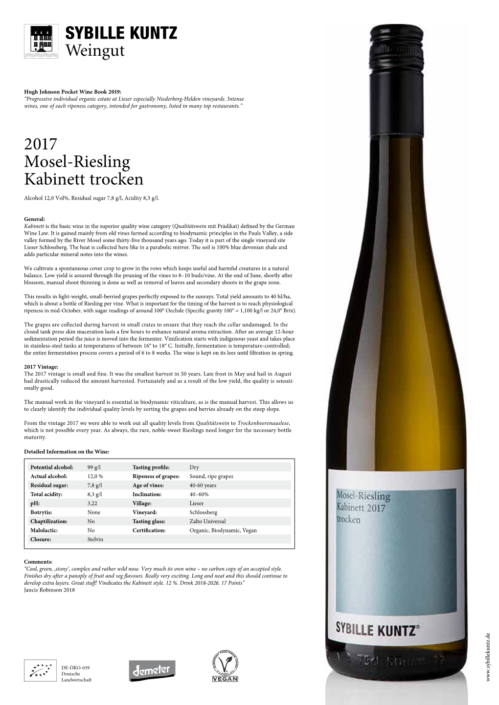 SYBILLE KUNTZ Weingut 2017 Mosel-Riesling Kabinett Trocken