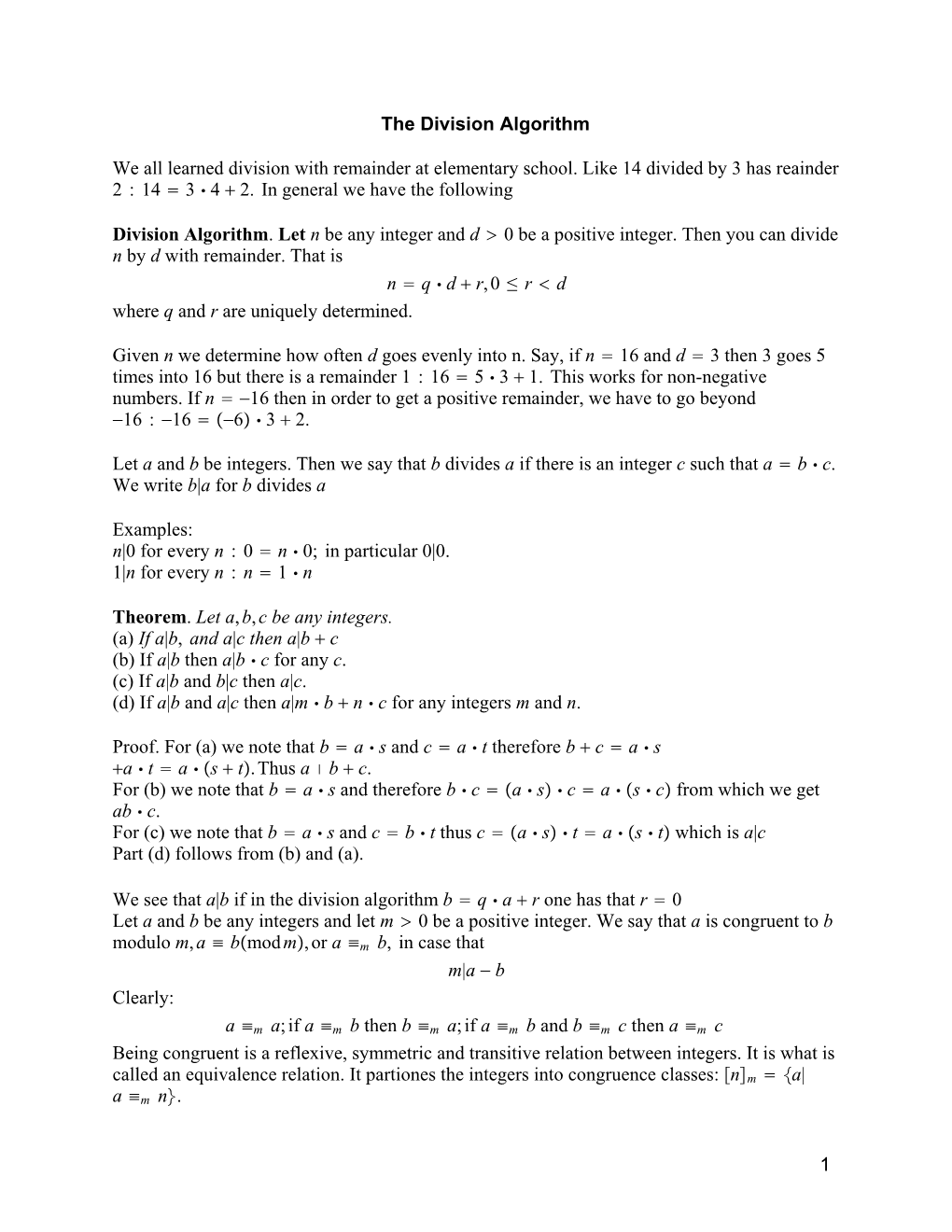 The Division Algorithm We All Learned Division with Remainder At