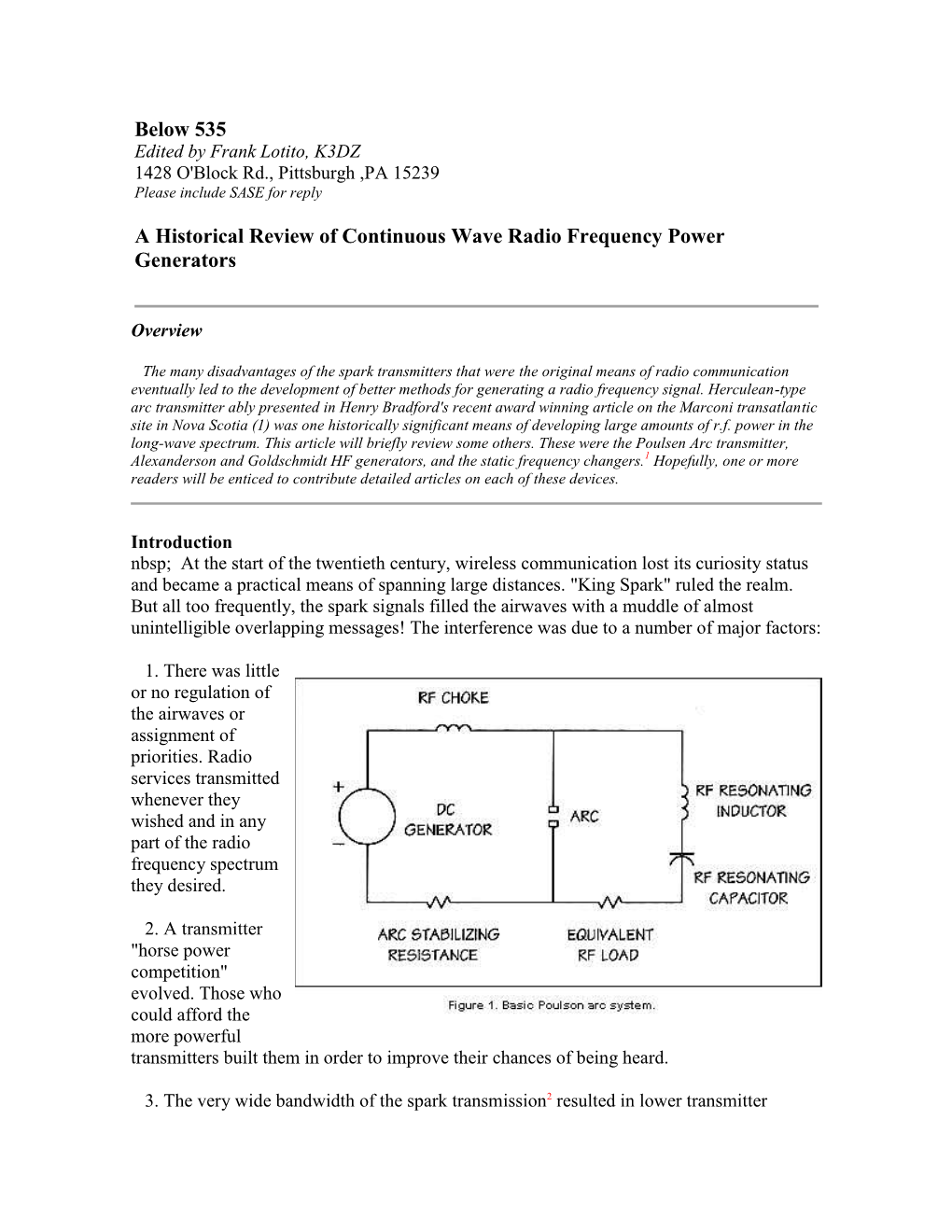 Below 535 a Historical Review of Continuous Wave Radio Frequency