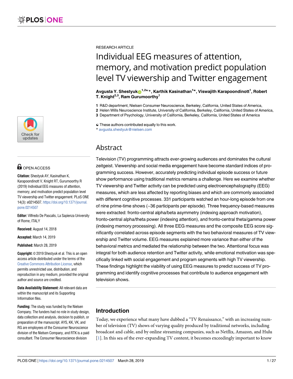 Individual EEG Measures of Attention, Memory, and Motivation Predict Population Level TV Viewership and Twitter Engagement