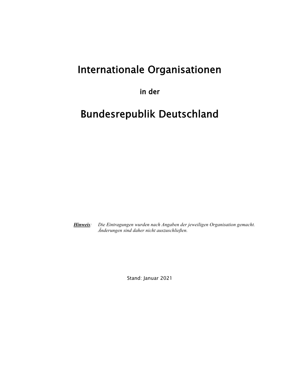 Internationale Organisationen Bundesrepublik Deutschland