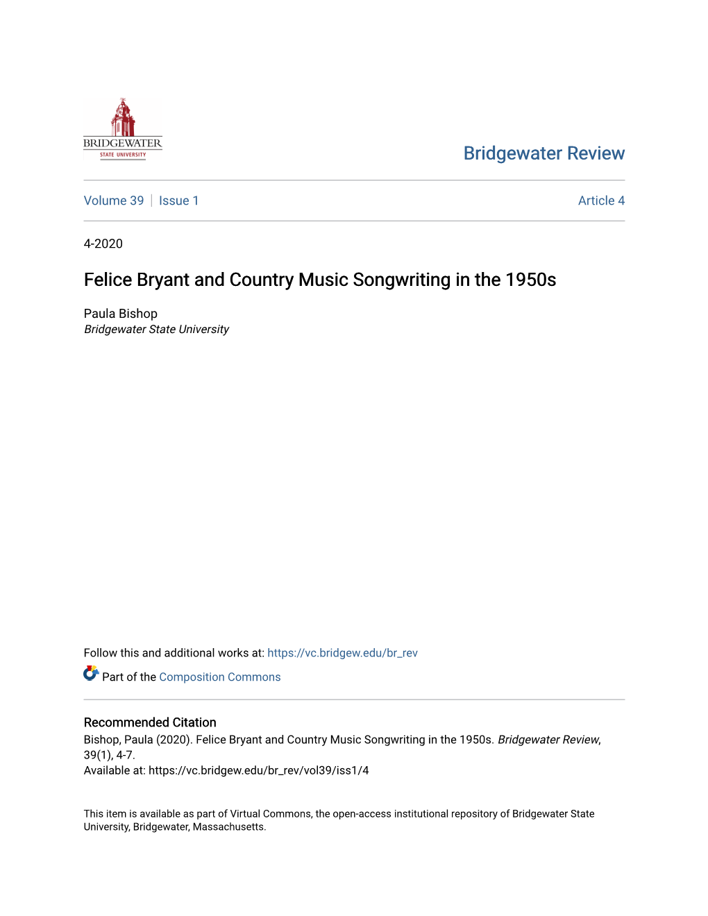 Felice Bryant and Country Music Songwriting in the 1950S