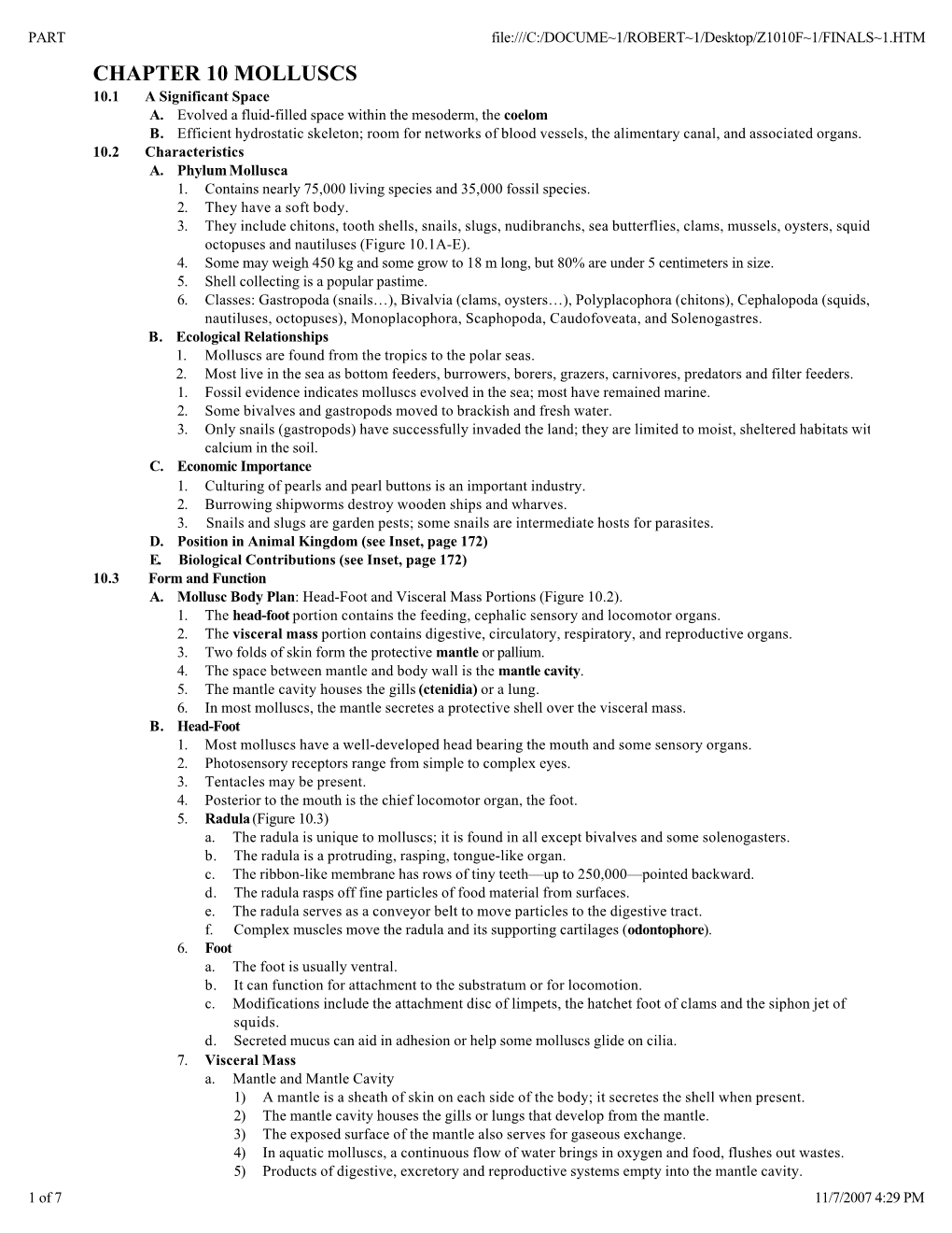 CHAPTER 10 MOLLUSCS 10.1 a Significant Space A