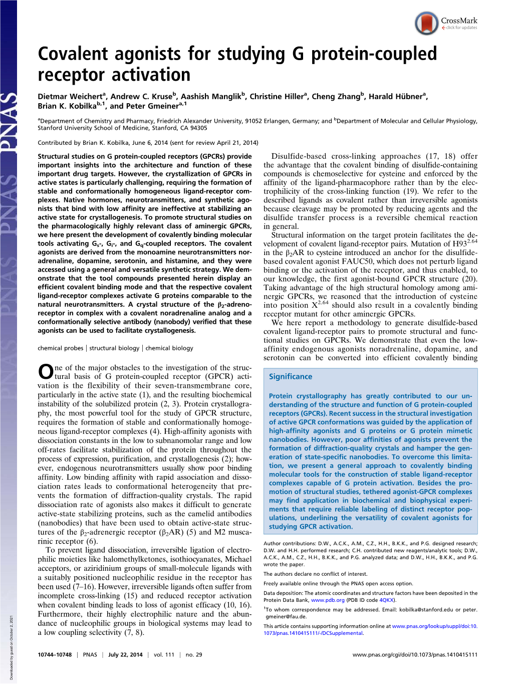 Covalent Agonists for Studying G Protein-Coupled Receptor Activation