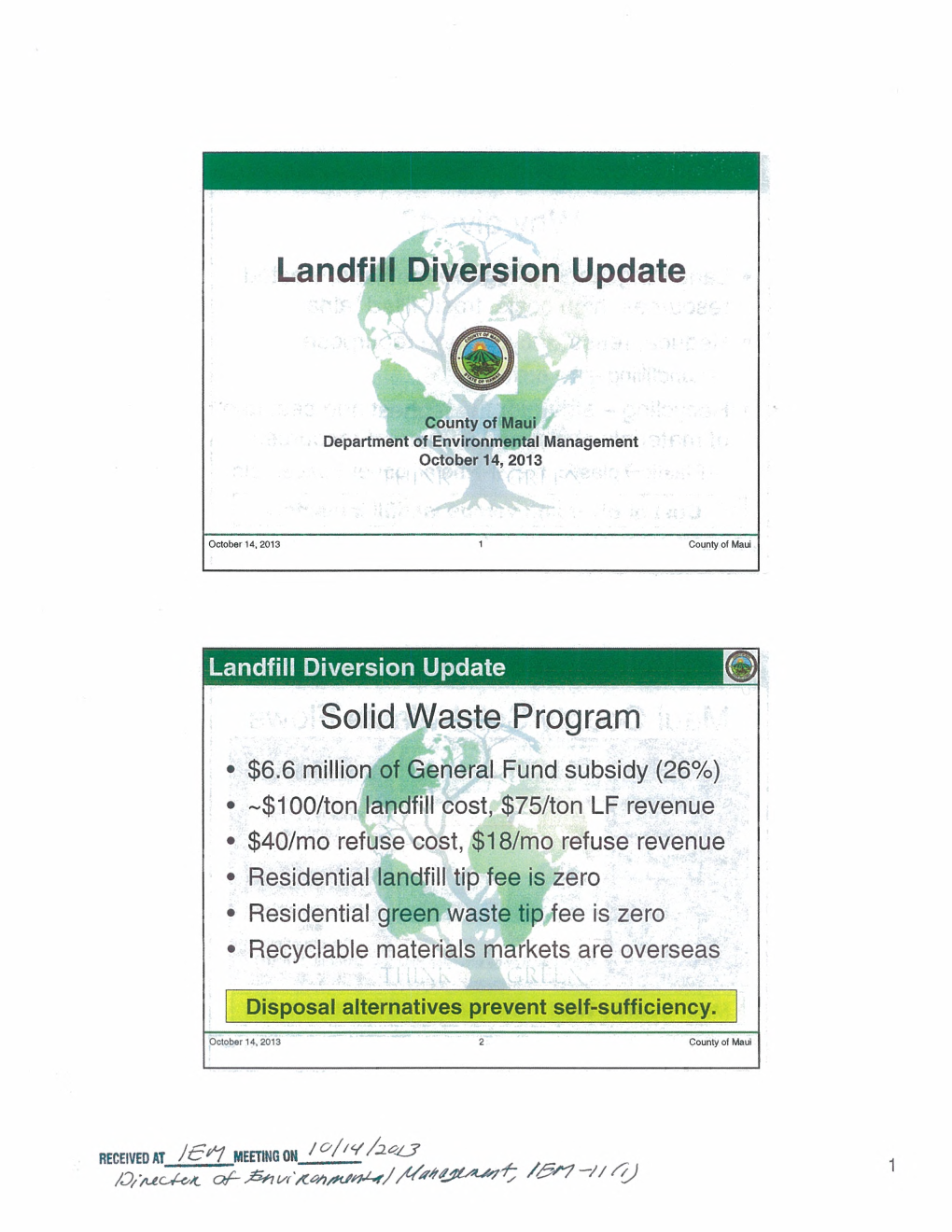 Solid Waste Program Landfill Diversion Update