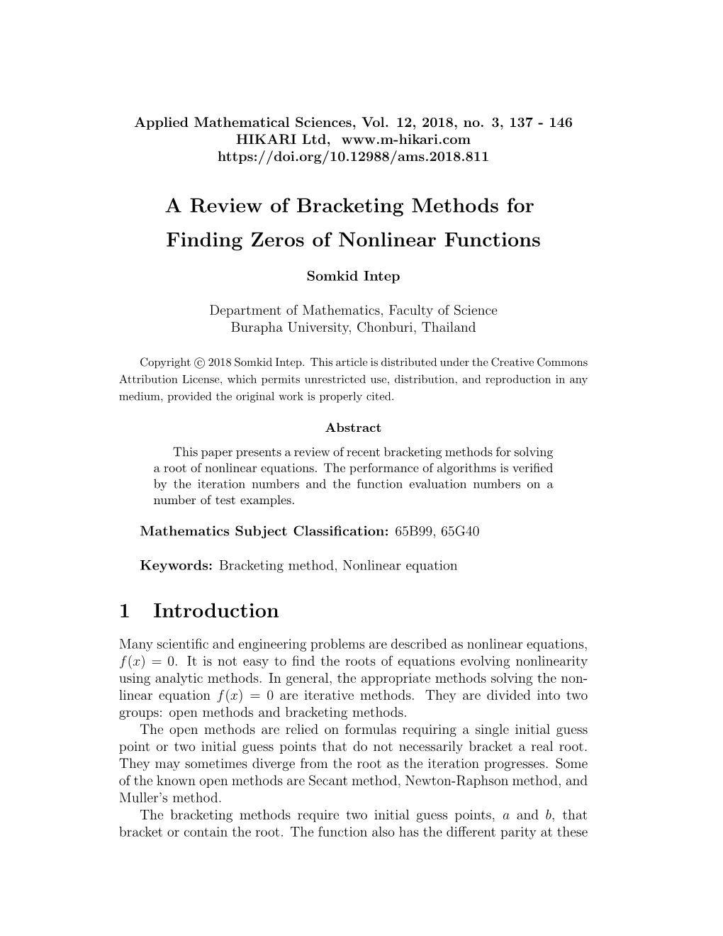 A Review of Bracketing Methods for Finding Zeros of Nonlinear Functions