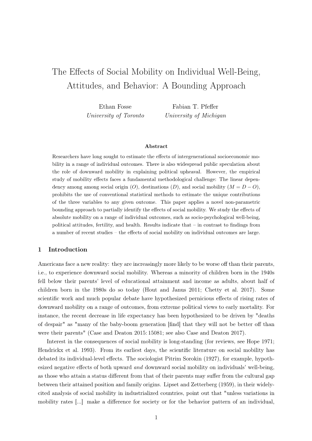 The Effects of Social Mobility on Individual Well-Being, Attitudes