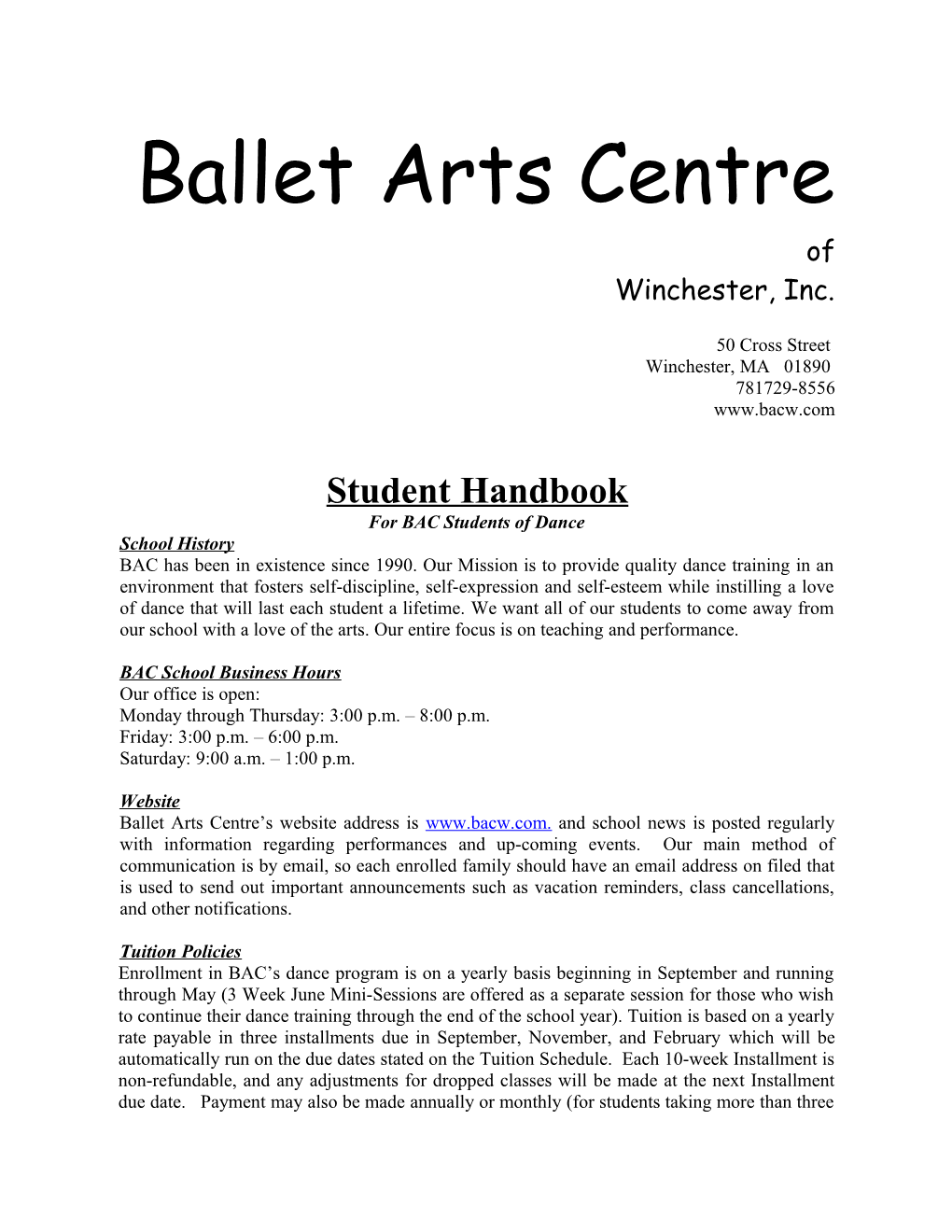 For BAC Students of Dance