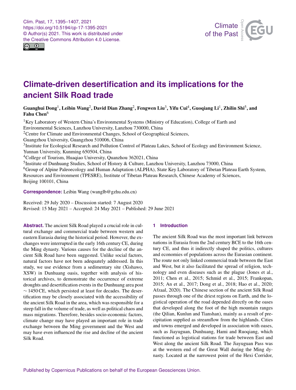 Climate-Driven Desertification and Its Implications for the Ancient Silk Road Trade