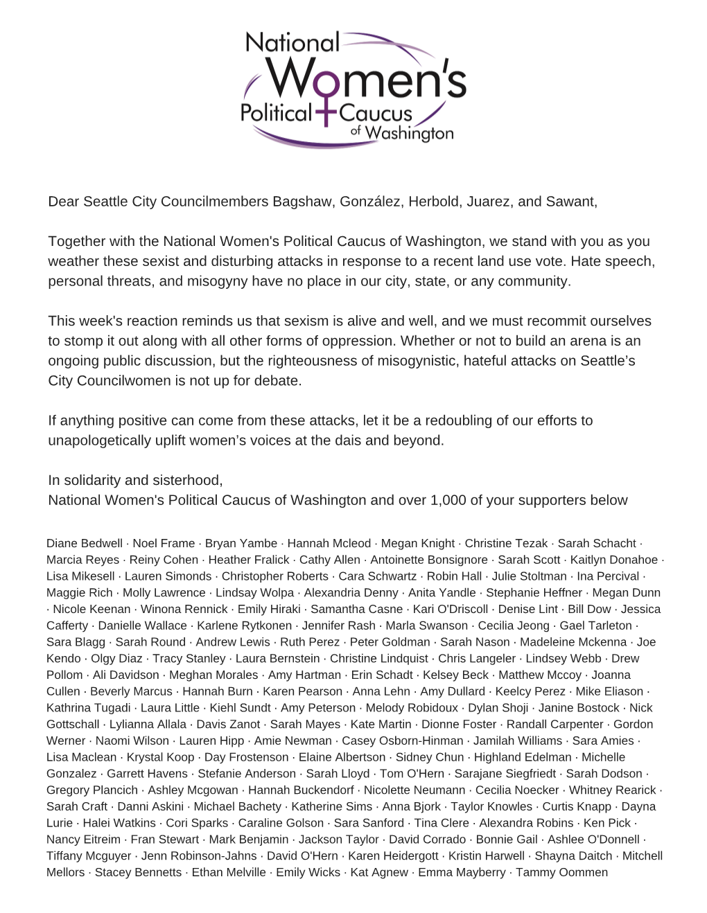 Seattle City Council Letter of Support