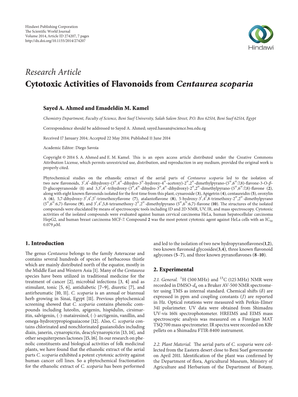 Cytotoxic Activities of Flavonoids from Centaurea Scoparia