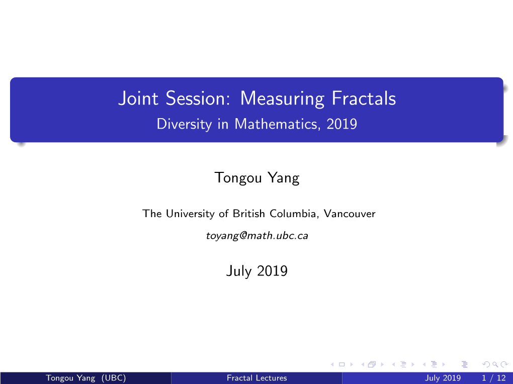 Joint Session: Measuring Fractals Diversity in Mathematics, 2019