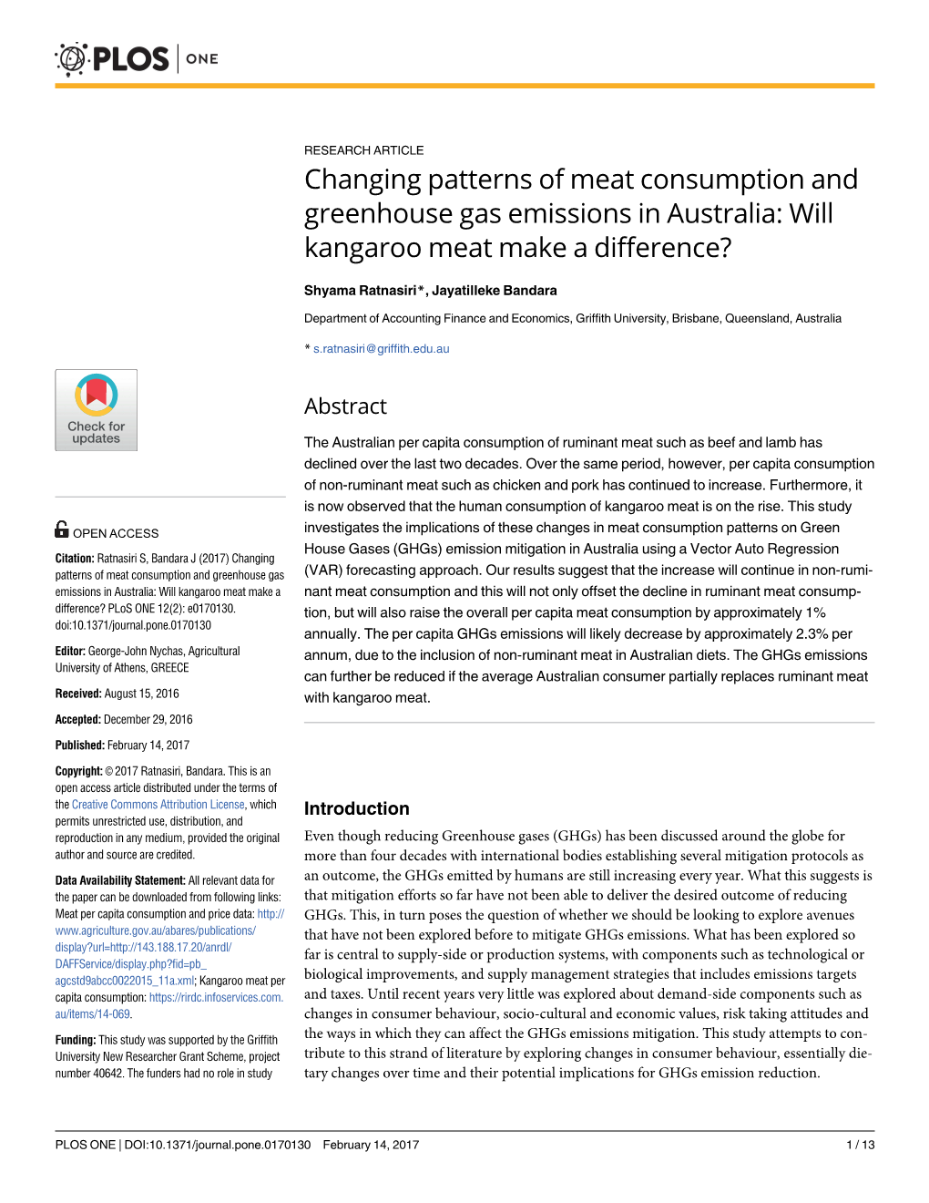 Changing Patterns of Meat Consumption and Greenhouse Gas Emissions in Australia: Will Kangaroo Meat Make a Difference?