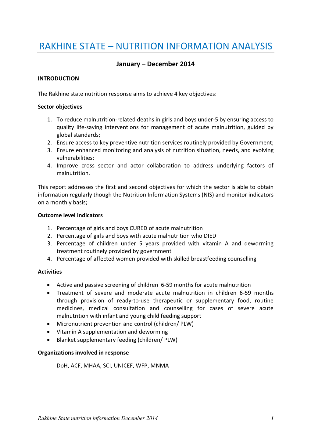 Rakhine State – Nutrition Information Analysis