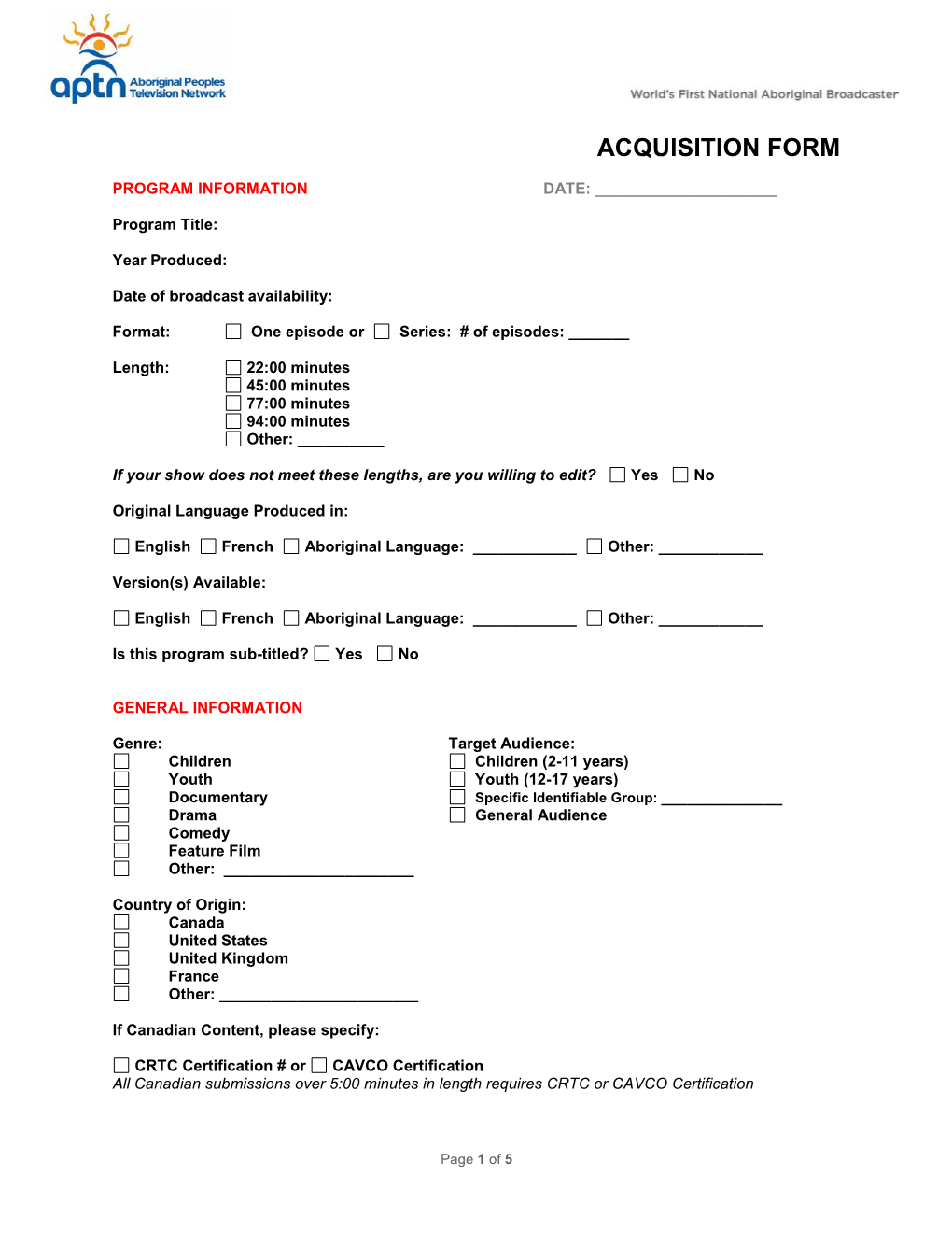 Acquisition Form