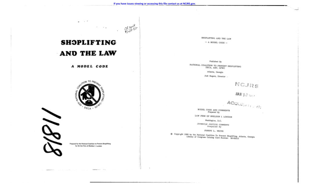 Shoplifting and the Law Shoplifting - a Model Code -And the Law