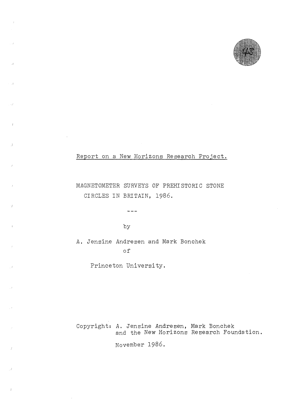 Report on a New Horizons Research Project. MAGNETOMETER