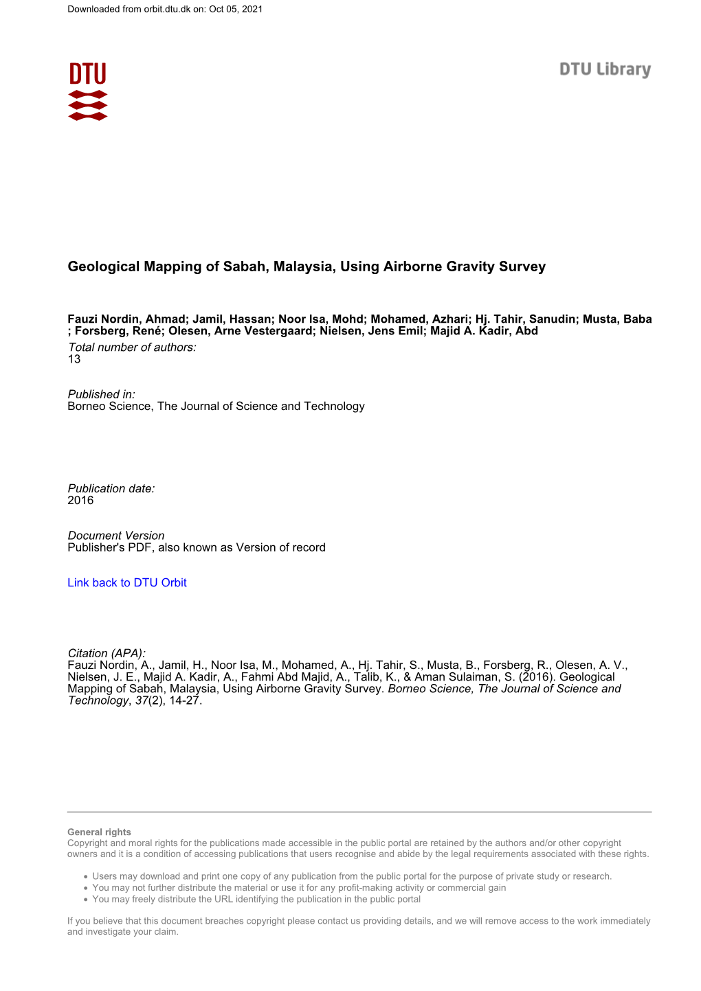 Geological Mapping of Sabah, Malaysia, Using Airborne Gravity Survey