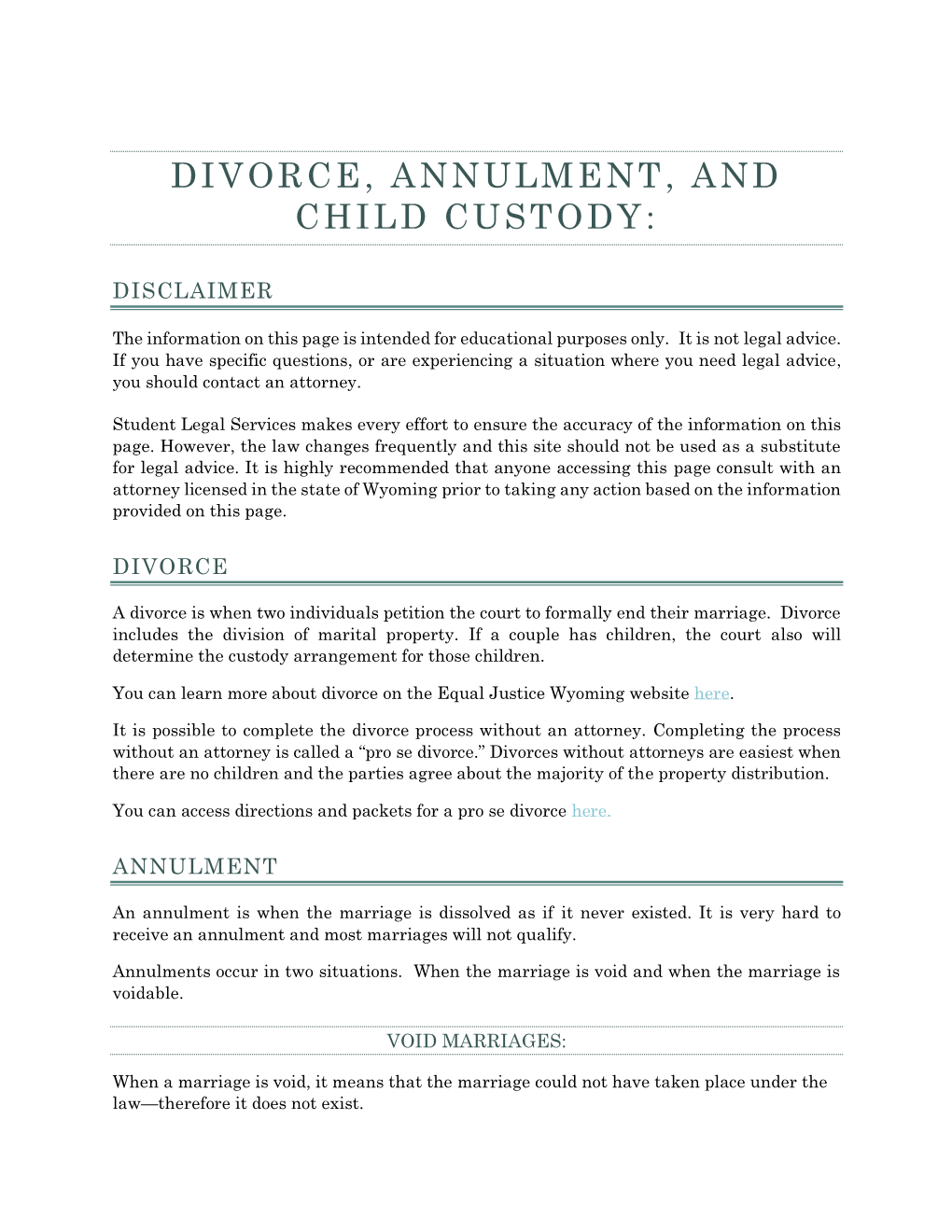 Divorce, Annulment, and Child Custody