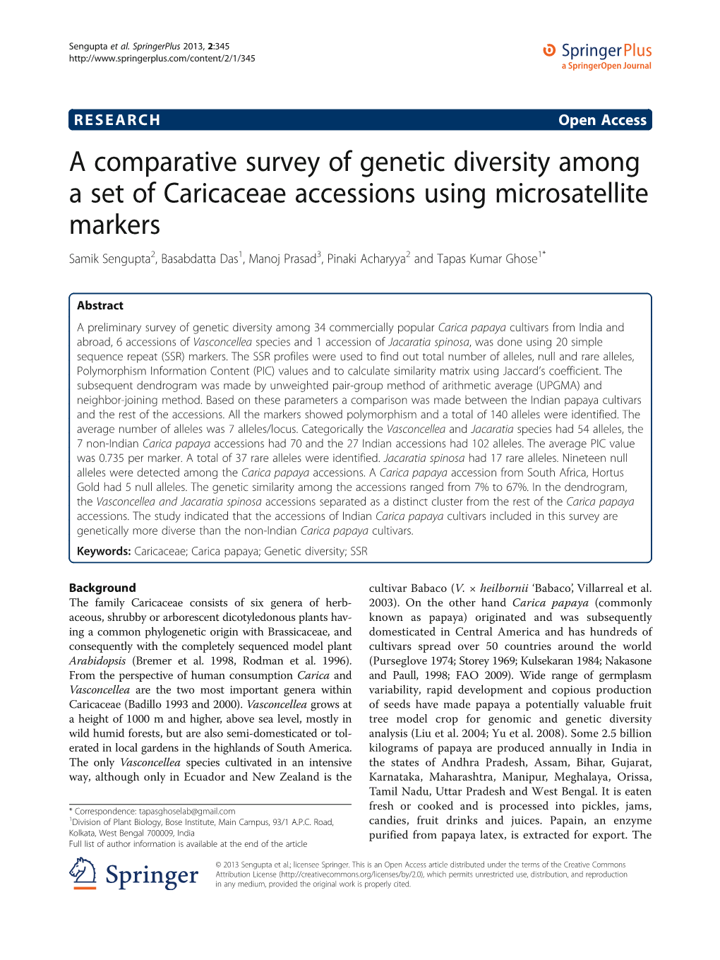 A Comparative Survey of Genetic Diversity Among a Set of Caricaceae